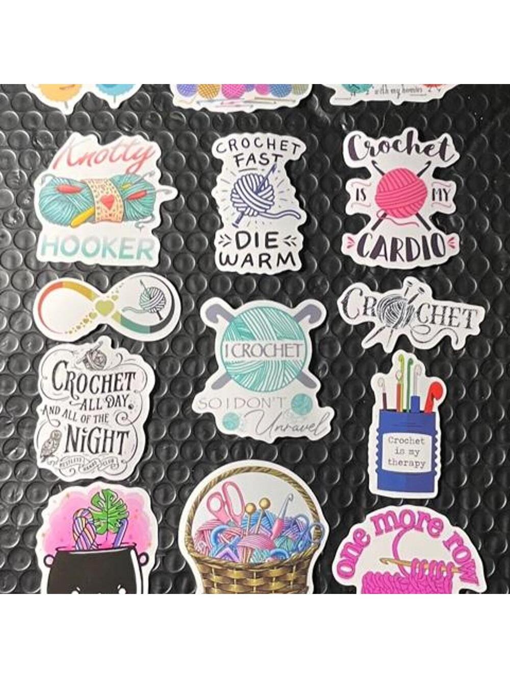 🧶 14pc Cute Crochet Sticker Pack Bundle - Crafting & Yarn Stickers